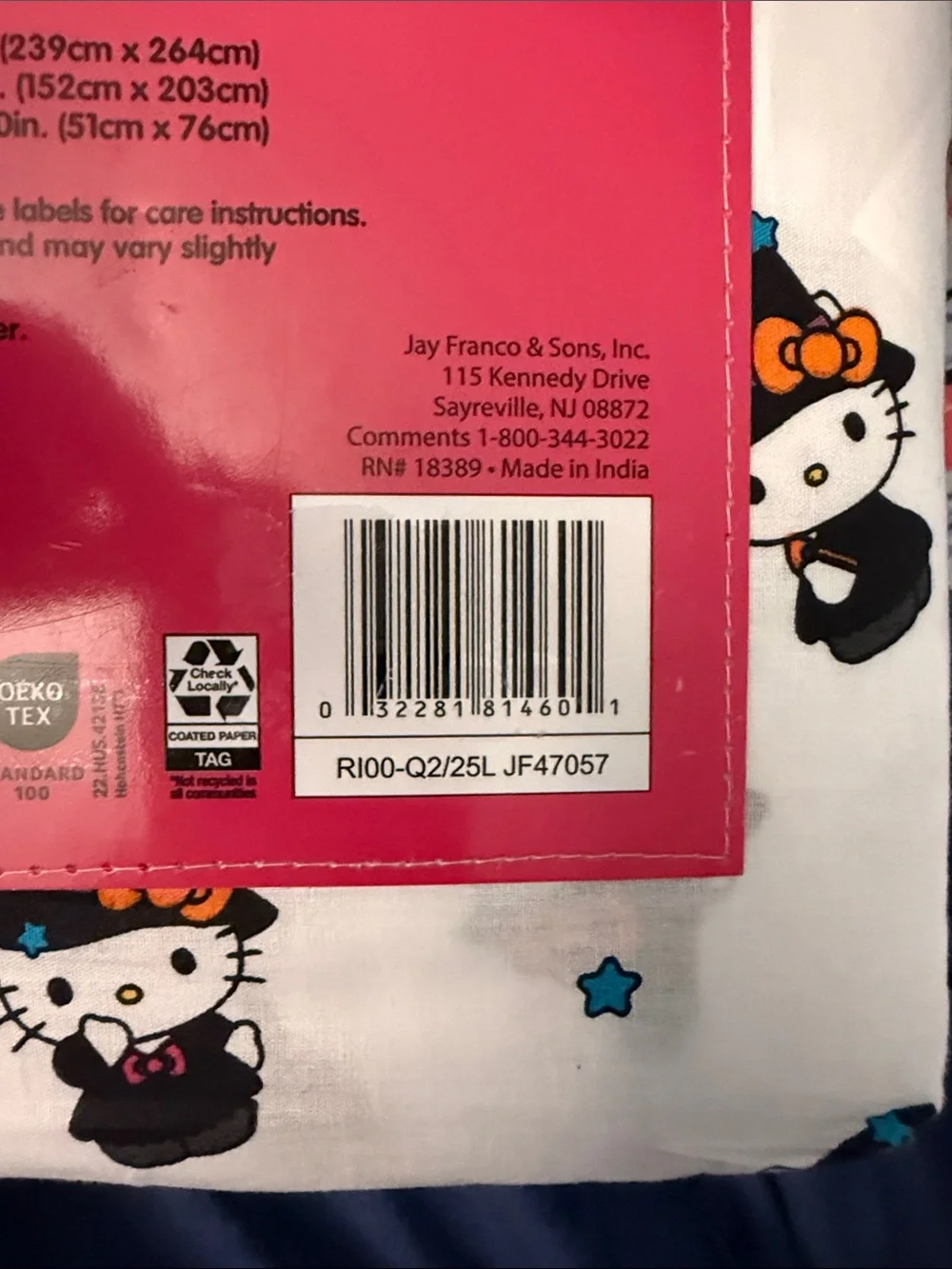 Hello Kitty White Sheet Set with Black, Orange & Purple Halloween Motifs